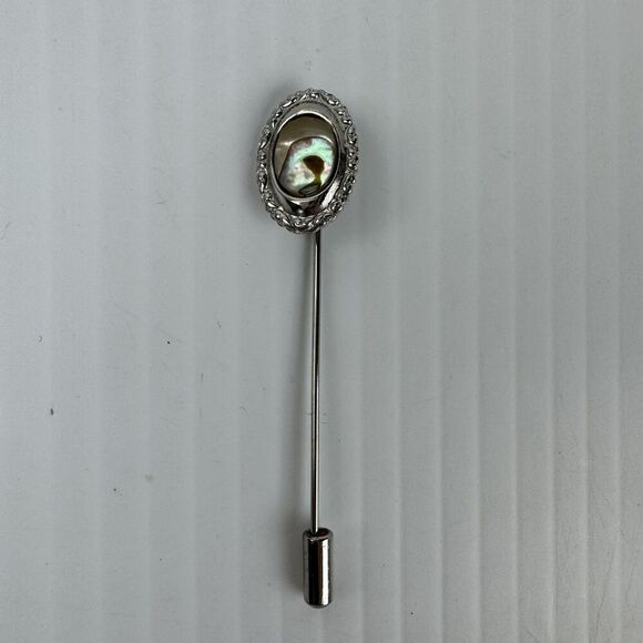 Vintage Abalone Shell Design Stickpin Silver Tone Setting - Picture 3 of 6